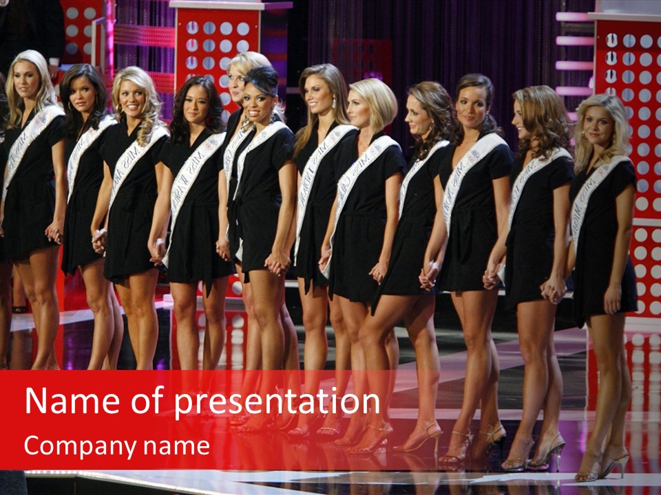 A Group Of Women Standing Next To Each Other On A Stage PowerPoint Template
