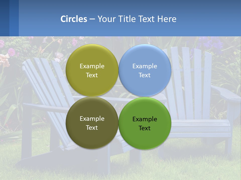 A Couple Of Blue Chairs Sitting In The Grass PowerPoint Template