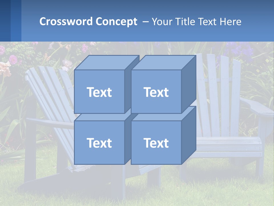 A Couple Of Blue Chairs Sitting In The Grass PowerPoint Template