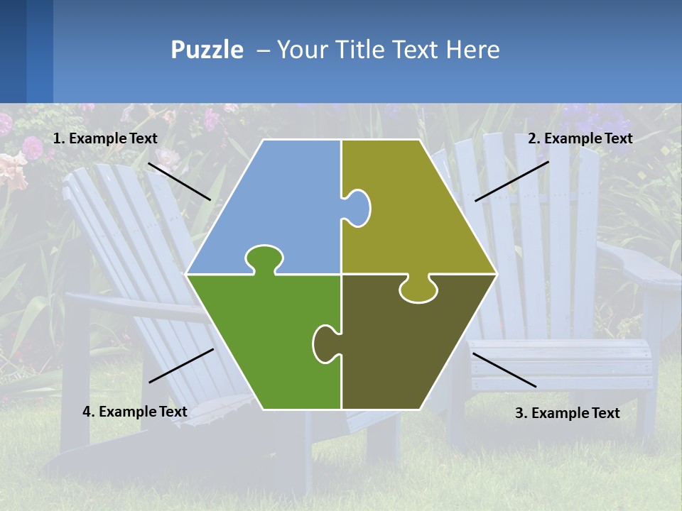 A Couple Of Blue Chairs Sitting In The Grass PowerPoint Template