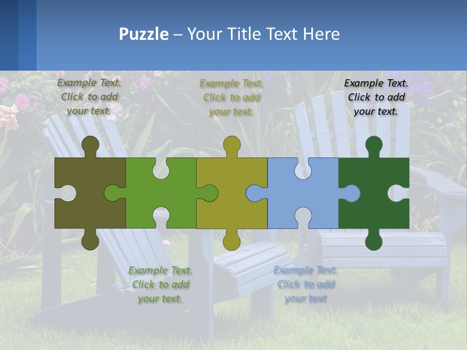 A Couple Of Blue Chairs Sitting In The Grass PowerPoint Template