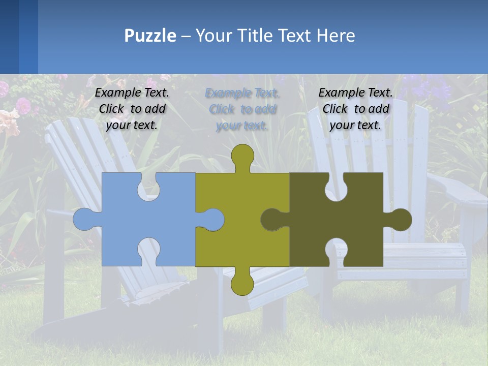 A Couple Of Blue Chairs Sitting In The Grass PowerPoint Template