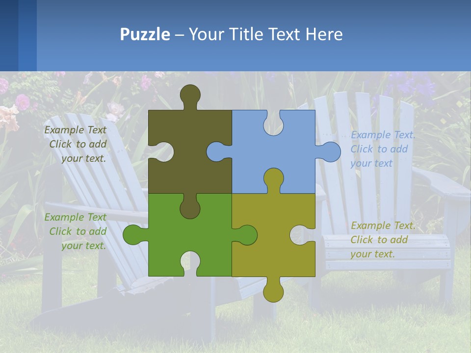 A Couple Of Blue Chairs Sitting In The Grass PowerPoint Template