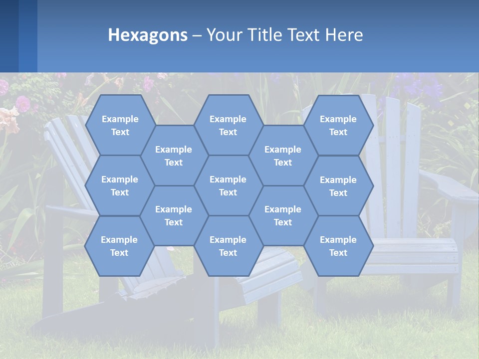 A Couple Of Blue Chairs Sitting In The Grass PowerPoint Template