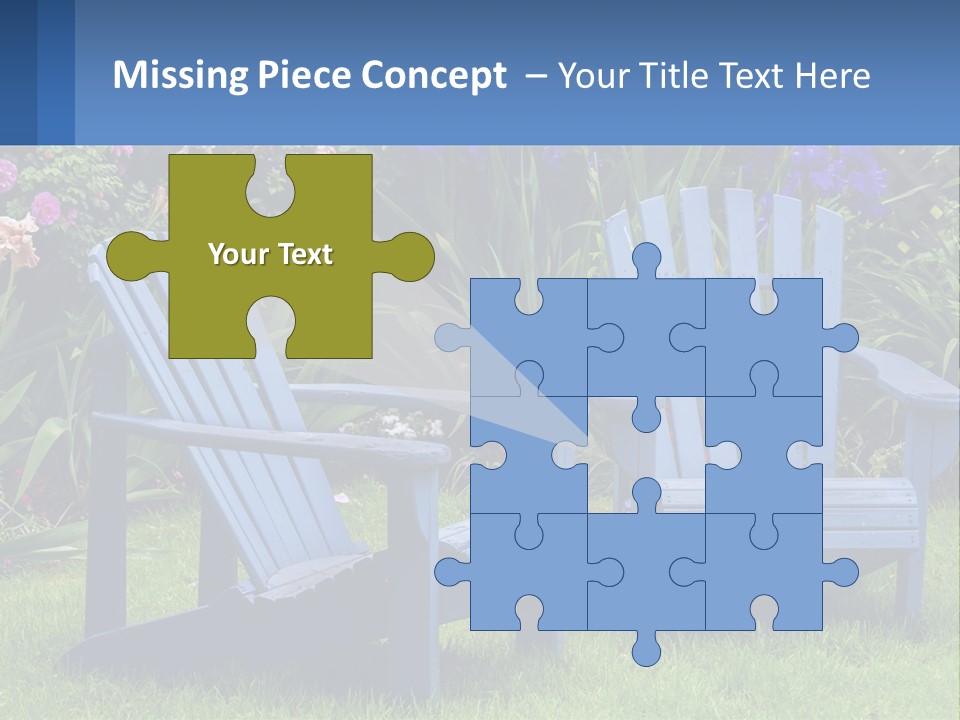 A Couple Of Blue Chairs Sitting In The Grass PowerPoint Template