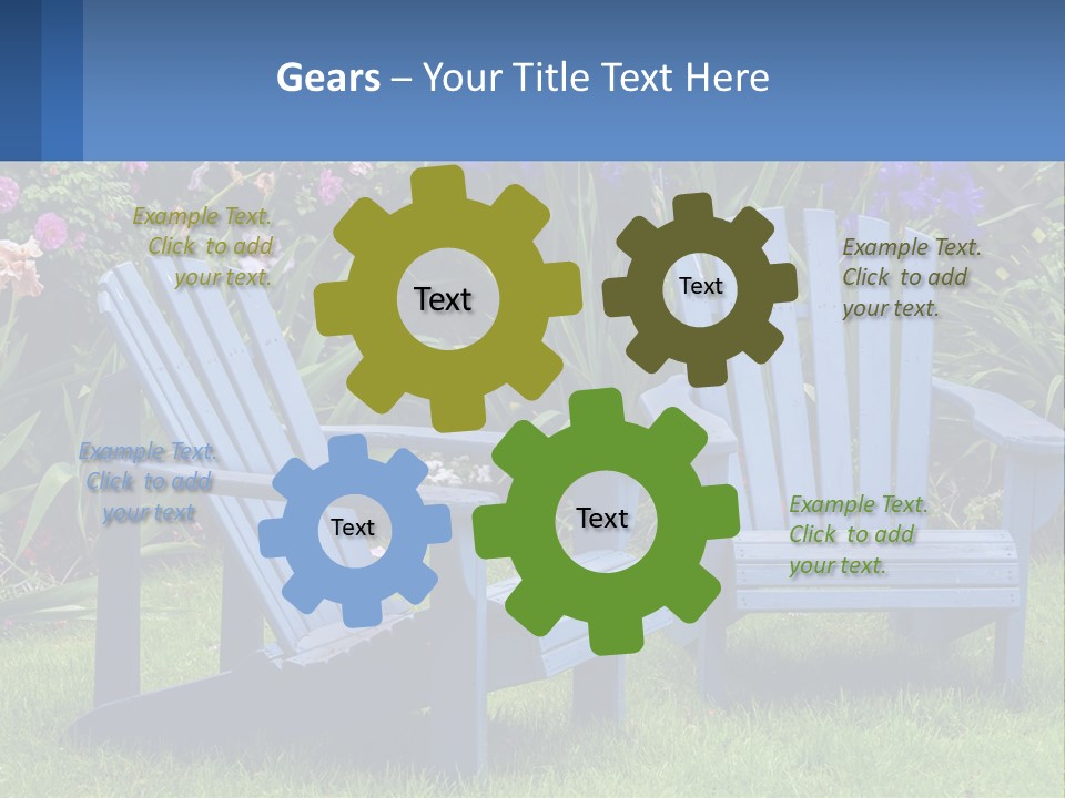 A Couple Of Blue Chairs Sitting In The Grass PowerPoint Template