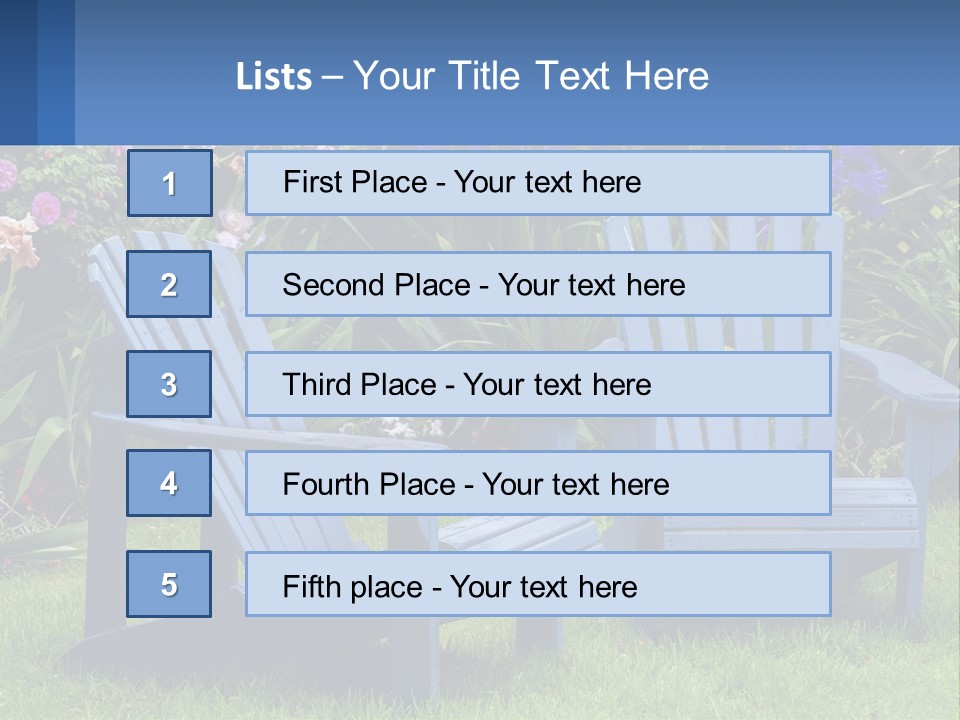 A Couple Of Blue Chairs Sitting In The Grass PowerPoint Template