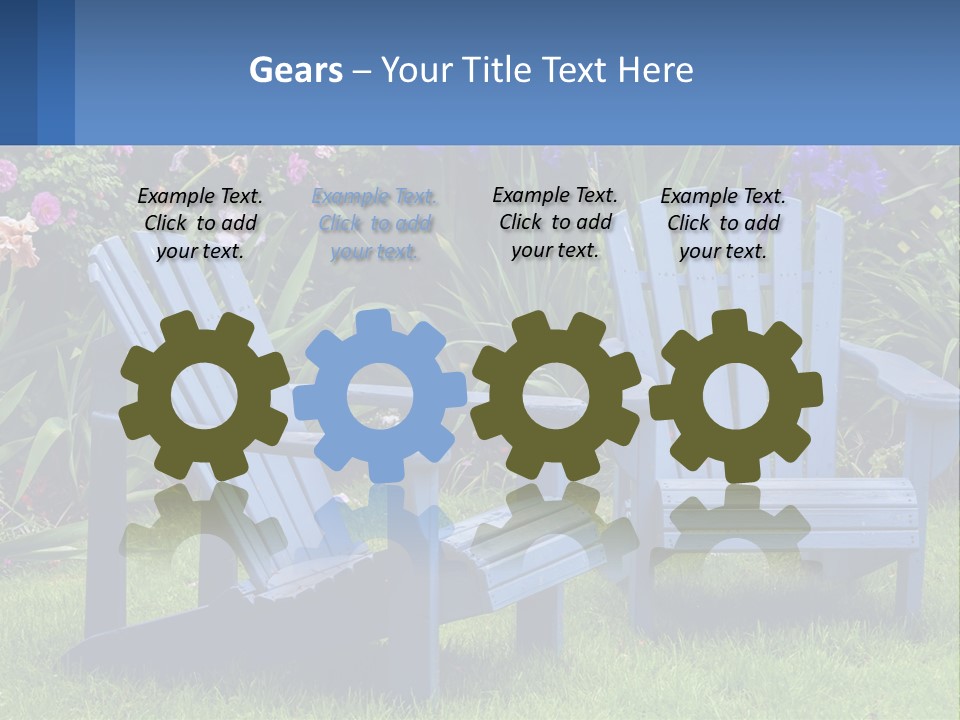 A Couple Of Blue Chairs Sitting In The Grass PowerPoint Template
