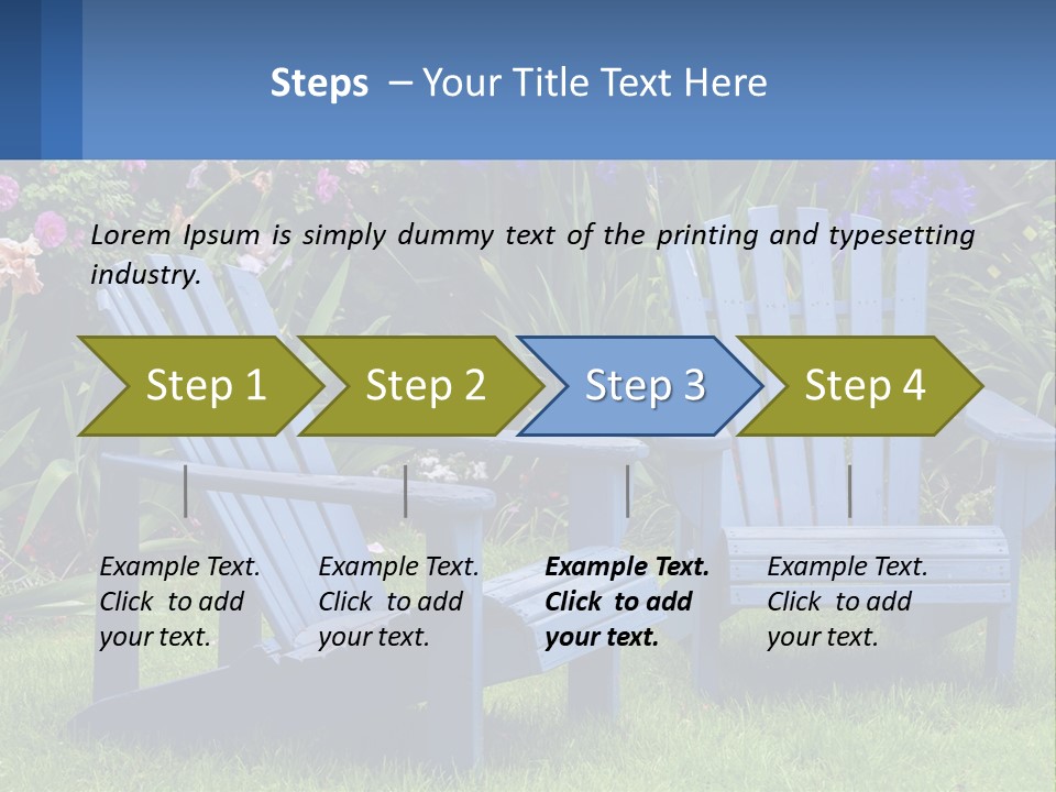 A Couple Of Blue Chairs Sitting In The Grass PowerPoint Template