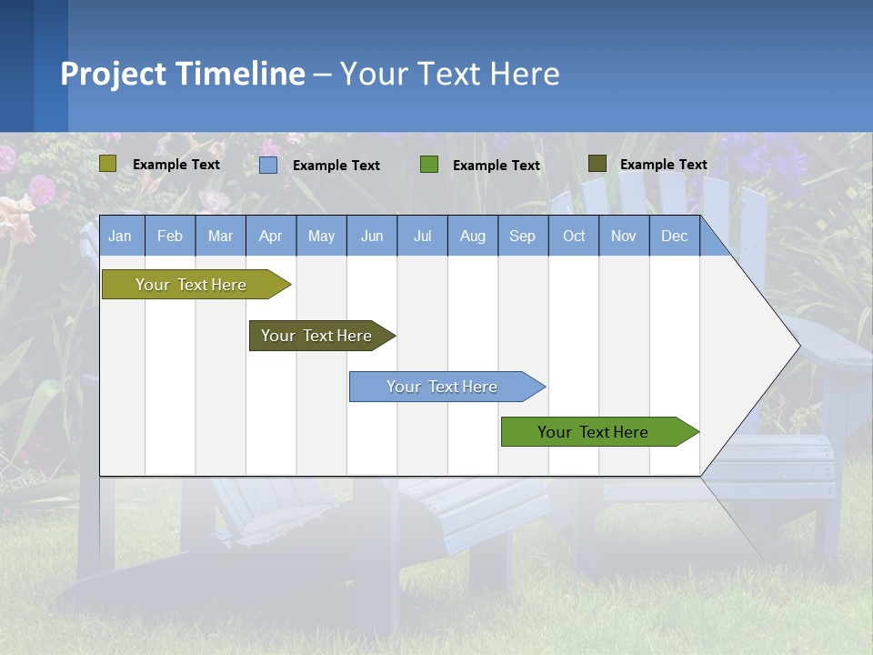 A Couple Of Blue Chairs Sitting In The Grass PowerPoint Template