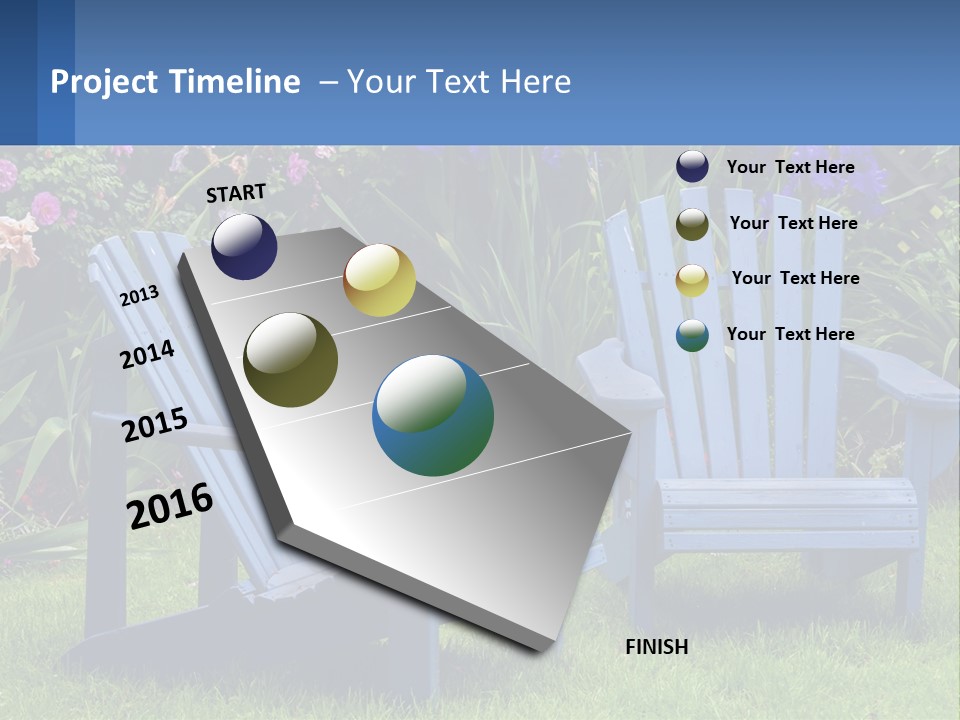 A Couple Of Blue Chairs Sitting In The Grass PowerPoint Template
