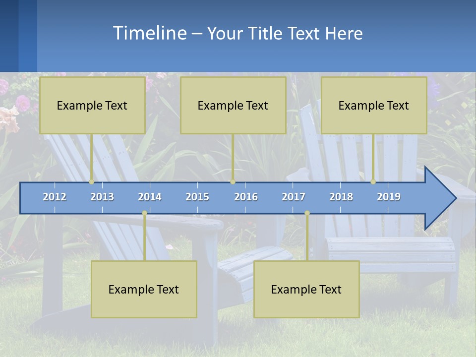 A Couple Of Blue Chairs Sitting In The Grass PowerPoint Template