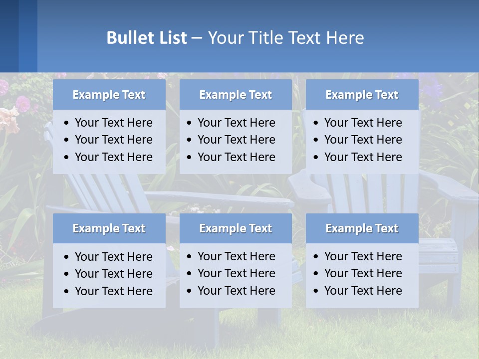 A Couple Of Blue Chairs Sitting In The Grass PowerPoint Template