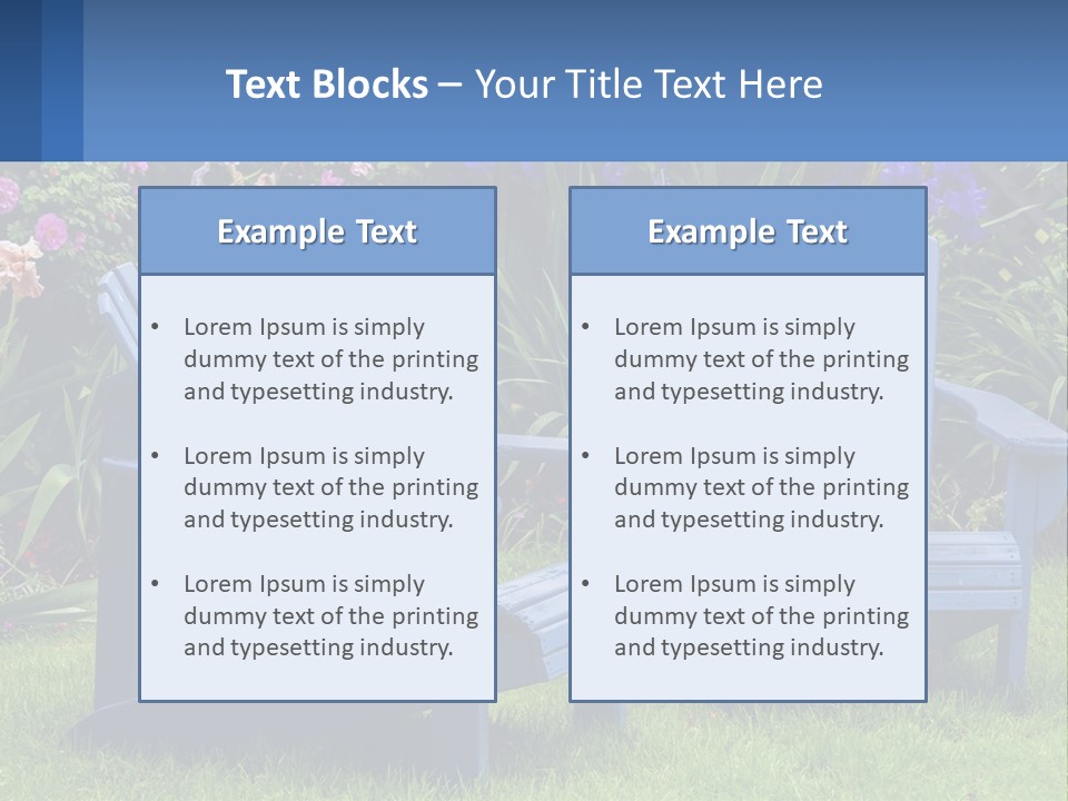 A Couple Of Blue Chairs Sitting In The Grass PowerPoint Template