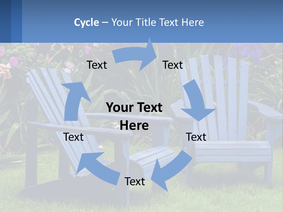A Couple Of Blue Chairs Sitting In The Grass PowerPoint Template