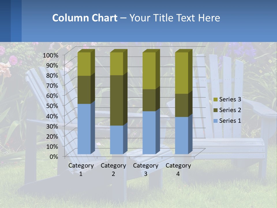 A Couple Of Blue Chairs Sitting In The Grass PowerPoint Template
