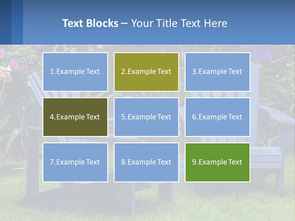 A Couple Of Blue Chairs Sitting In The Grass PowerPoint Template