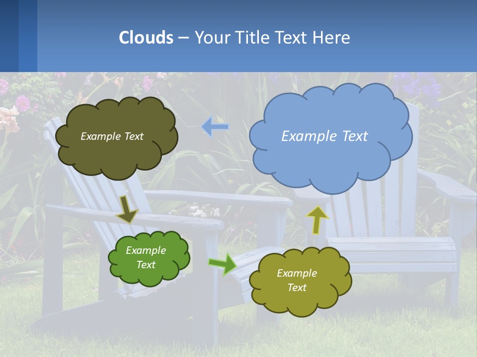 A Couple Of Blue Chairs Sitting In The Grass PowerPoint Template