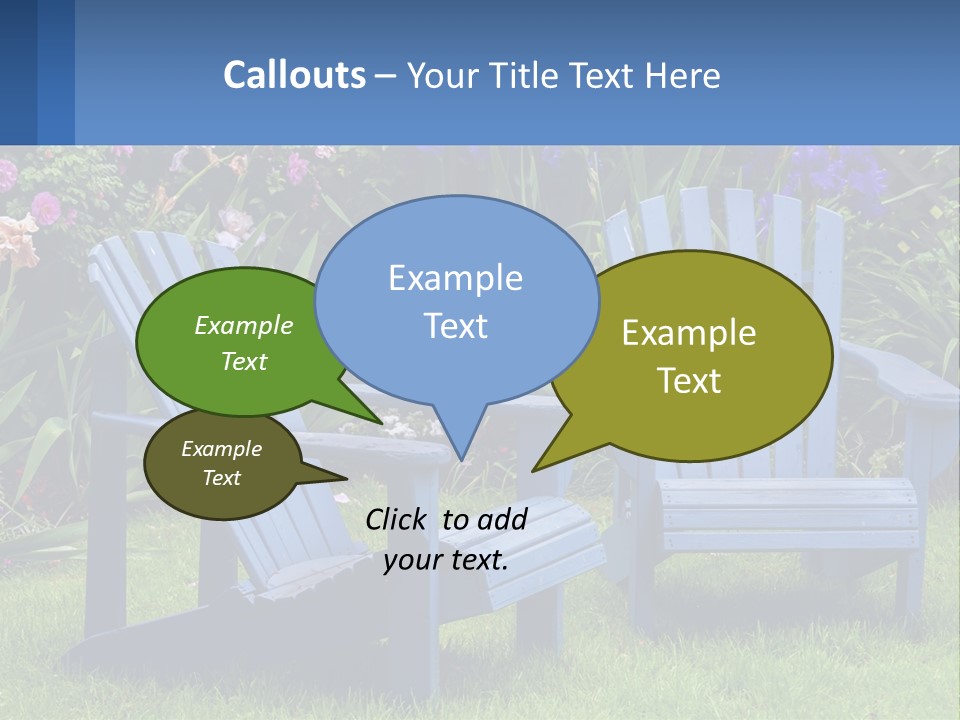 A Couple Of Blue Chairs Sitting In The Grass PowerPoint Template