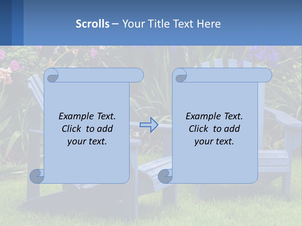 A Couple Of Blue Chairs Sitting In The Grass PowerPoint Template