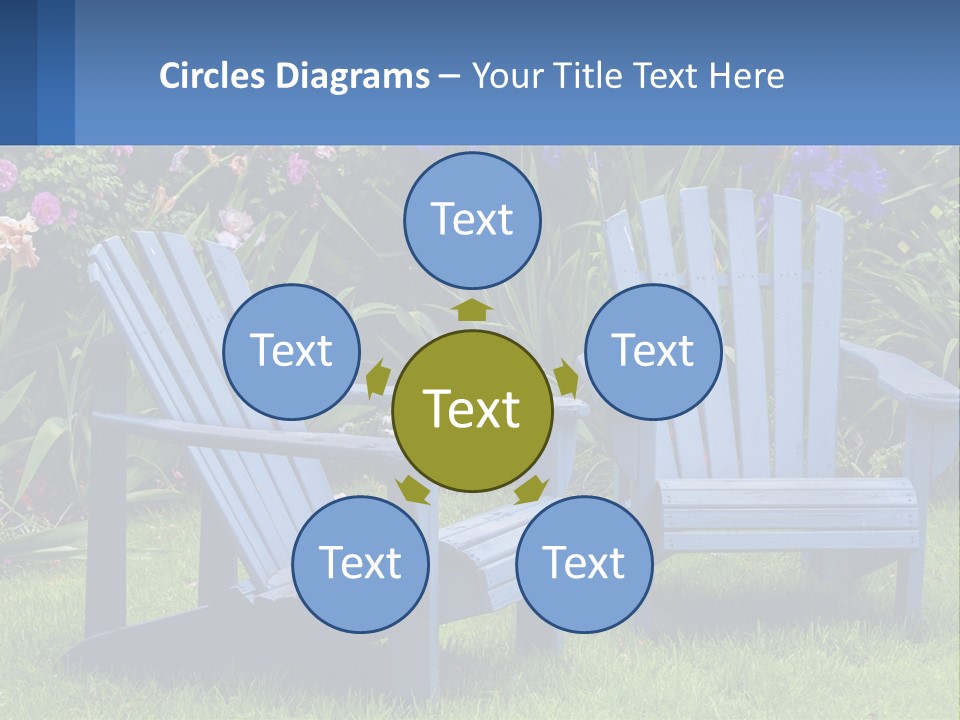 A Couple Of Blue Chairs Sitting In The Grass PowerPoint Template