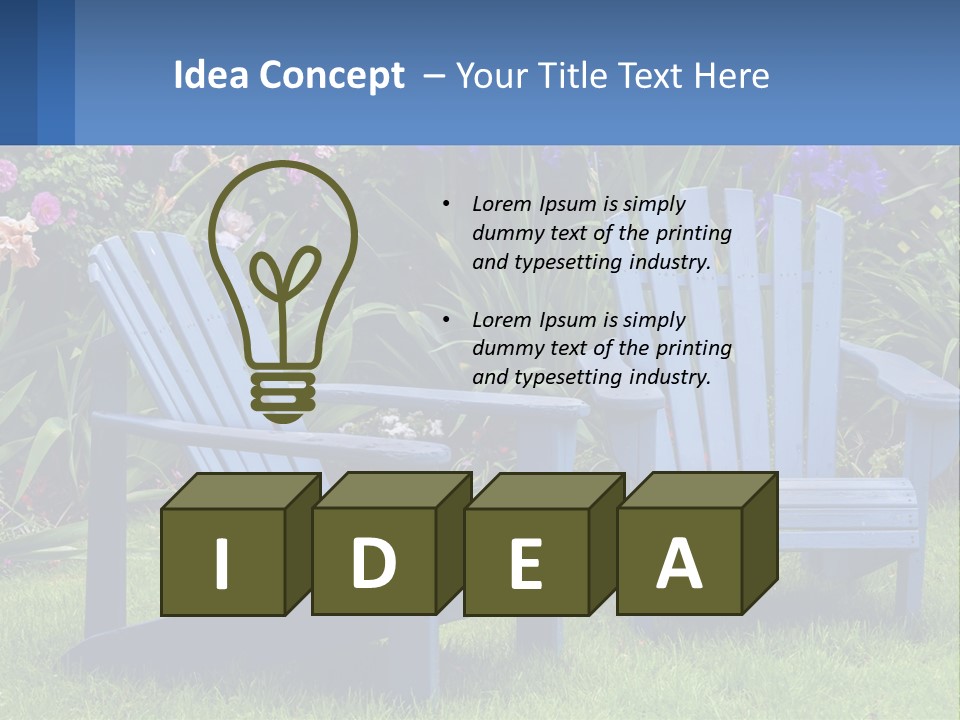 A Couple Of Blue Chairs Sitting In The Grass PowerPoint Template
