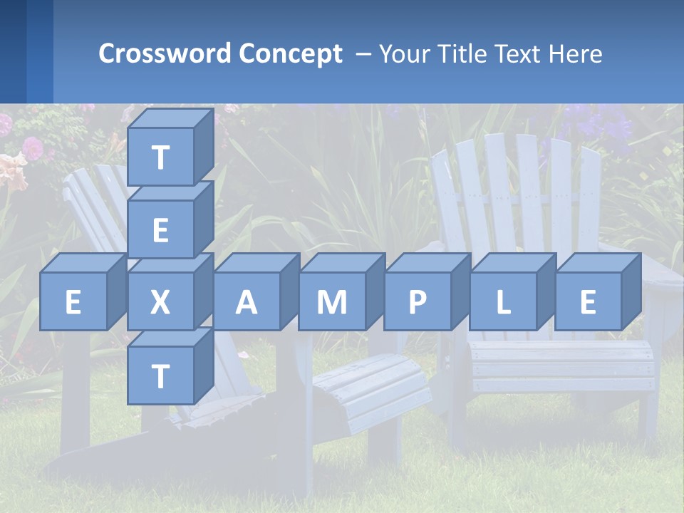 A Couple Of Blue Chairs Sitting In The Grass PowerPoint Template