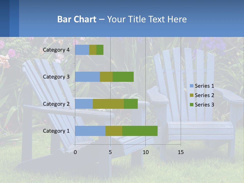 A Couple Of Blue Chairs Sitting In The Grass PowerPoint Template