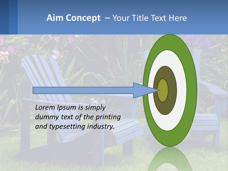 A Couple Of Blue Chairs Sitting In The Grass PowerPoint Template