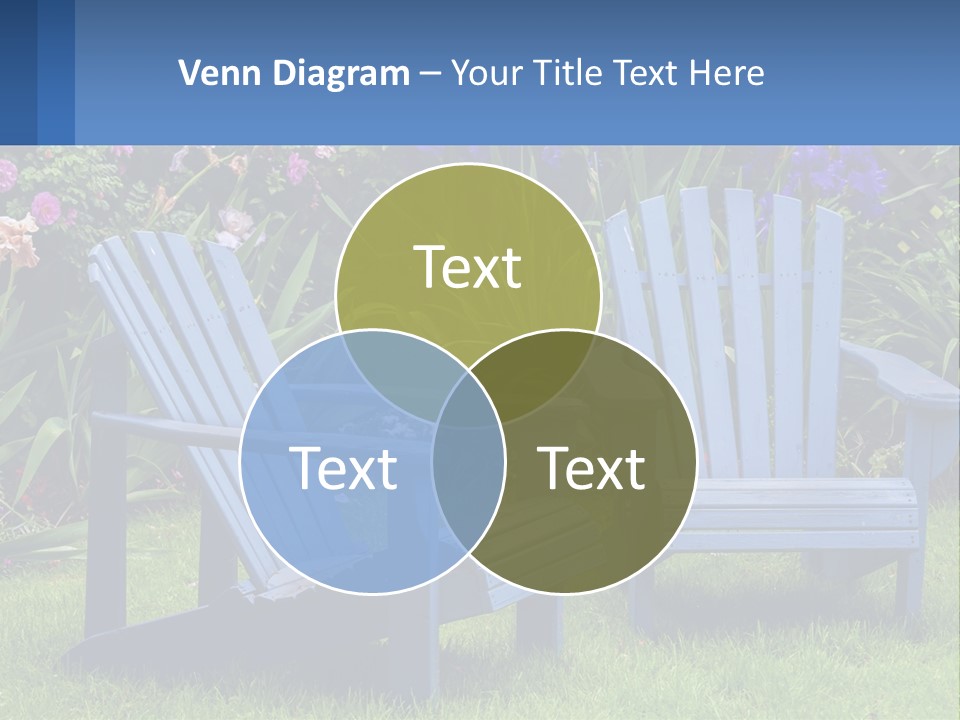 A Couple Of Blue Chairs Sitting In The Grass PowerPoint Template