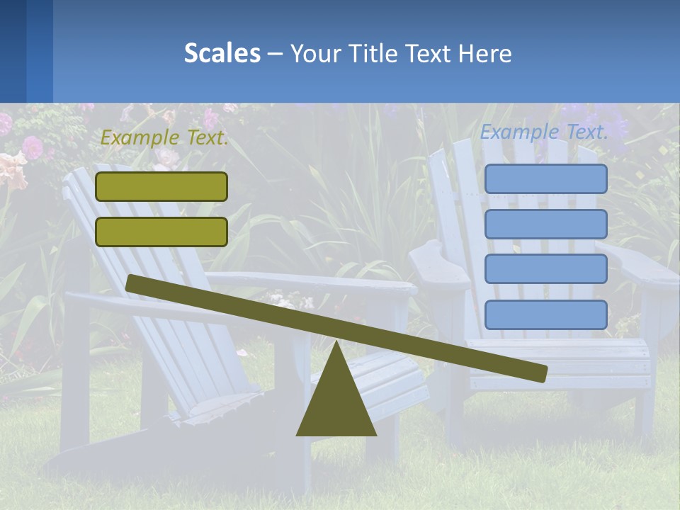 A Couple Of Blue Chairs Sitting In The Grass PowerPoint Template