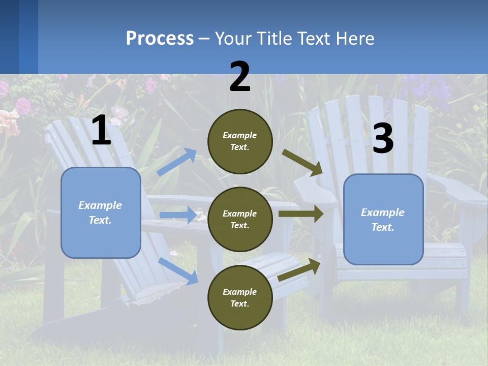 A Couple Of Blue Chairs Sitting In The Grass PowerPoint Template