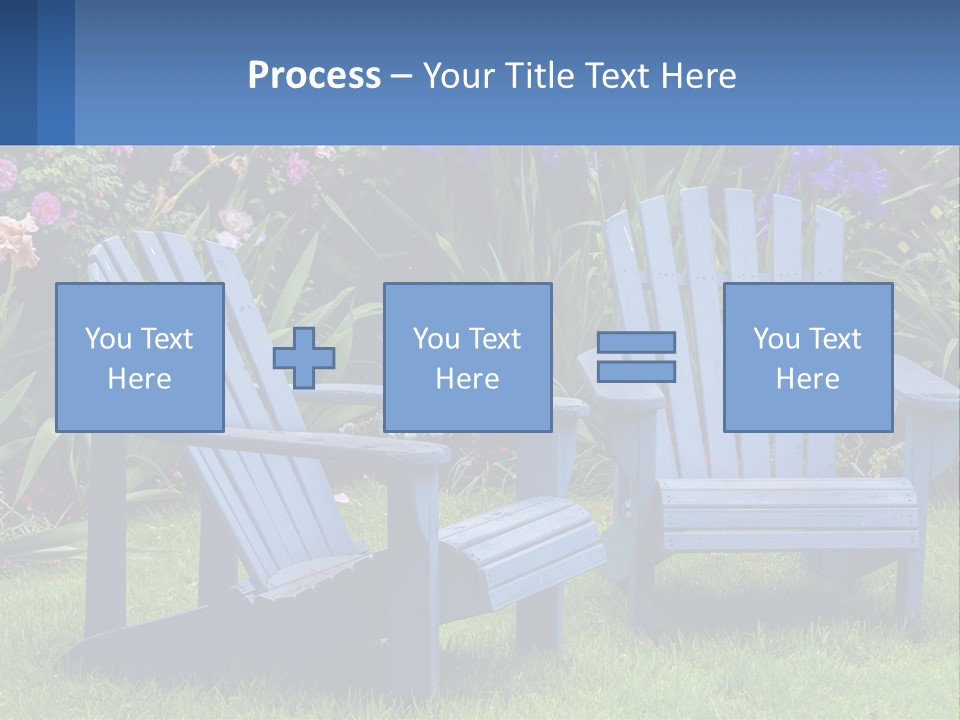 A Couple Of Blue Chairs Sitting In The Grass PowerPoint Template