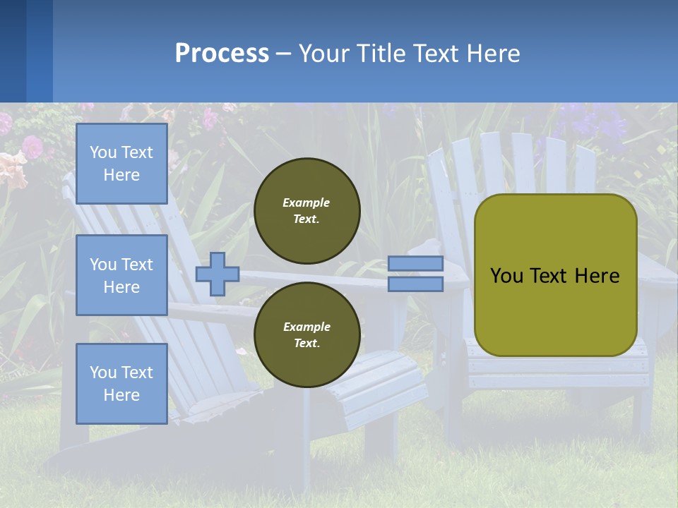 A Couple Of Blue Chairs Sitting In The Grass PowerPoint Template