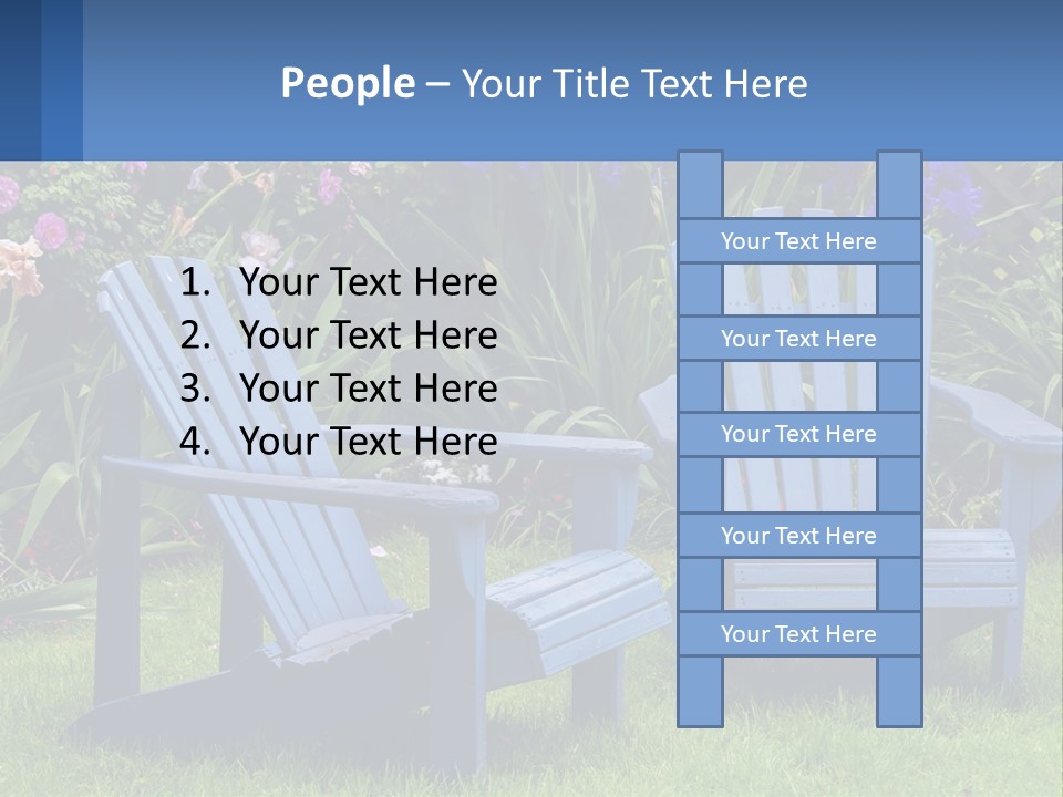 A Couple Of Blue Chairs Sitting In The Grass PowerPoint Template