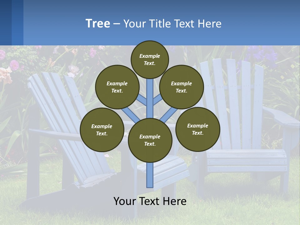 A Couple Of Blue Chairs Sitting In The Grass PowerPoint Template