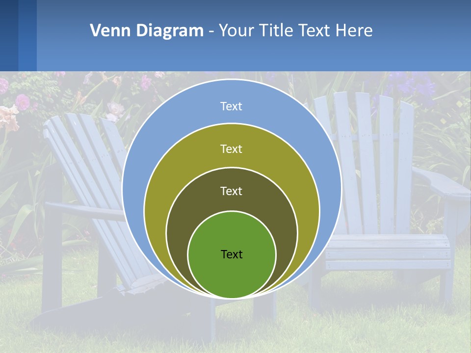 A Couple Of Blue Chairs Sitting In The Grass PowerPoint Template