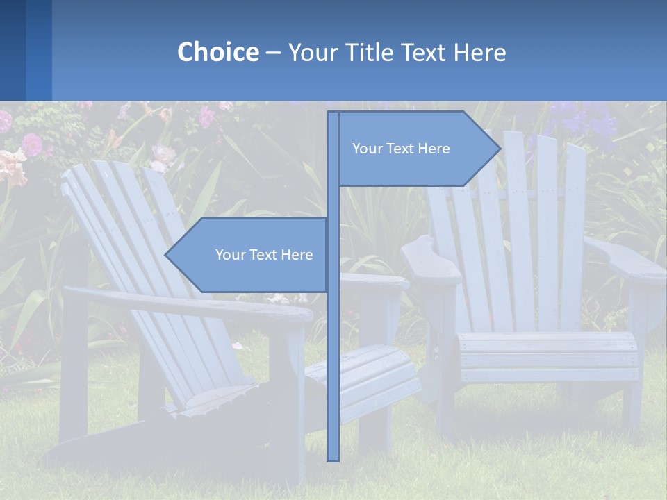A Couple Of Blue Chairs Sitting In The Grass PowerPoint Template