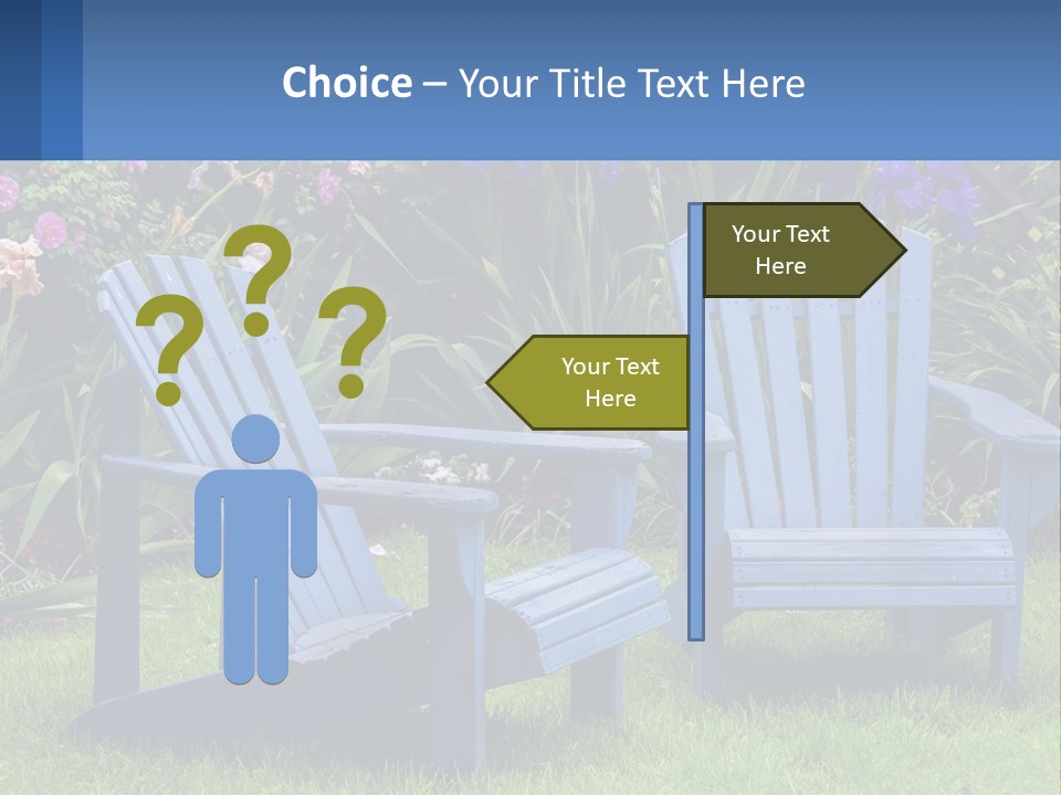 A Couple Of Blue Chairs Sitting In The Grass PowerPoint Template
