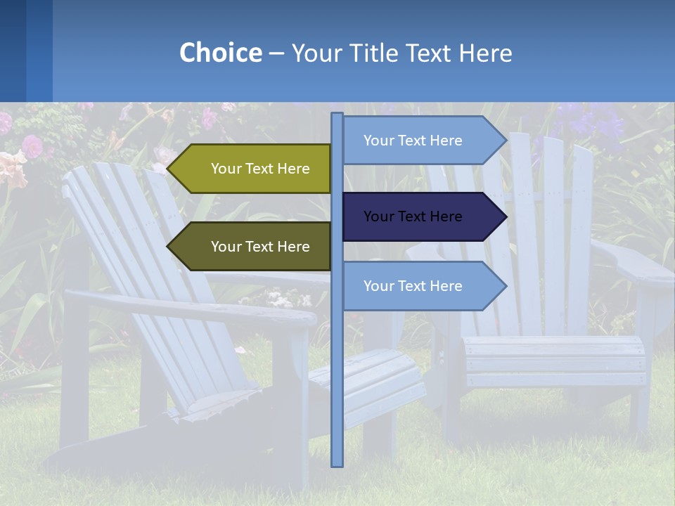 A Couple Of Blue Chairs Sitting In The Grass PowerPoint Template