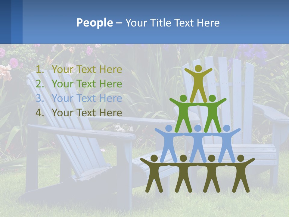 A Couple Of Blue Chairs Sitting In The Grass PowerPoint Template
