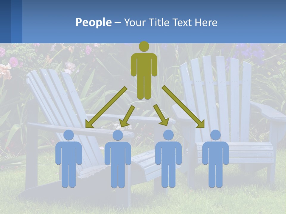 A Couple Of Blue Chairs Sitting In The Grass PowerPoint Template