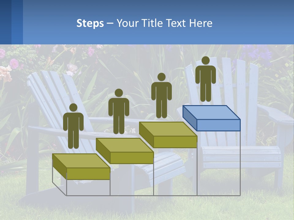 A Couple Of Blue Chairs Sitting In The Grass PowerPoint Template