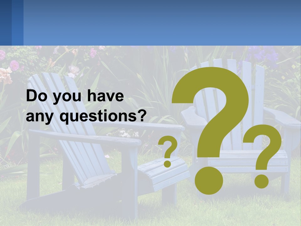 A Couple Of Blue Chairs Sitting In The Grass PowerPoint Template