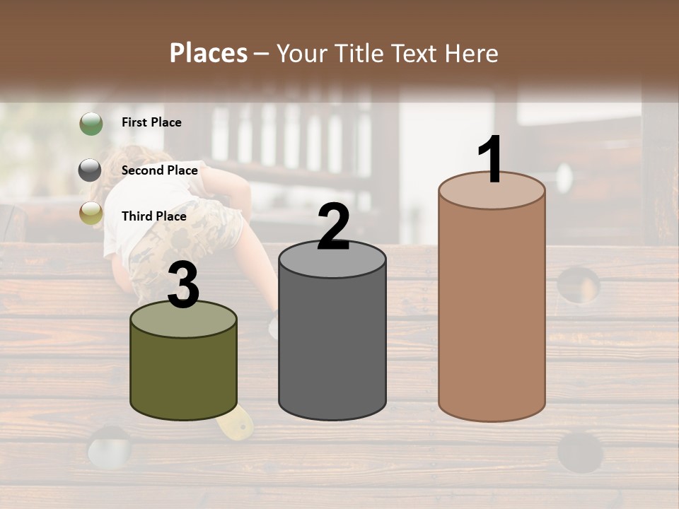 A Young Child Climbing Up A Wooden Slide PowerPoint Template