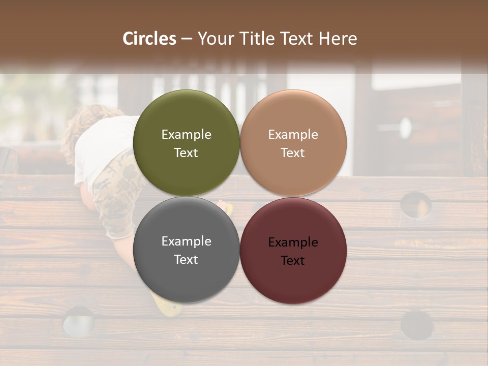 A Young Child Climbing Up A Wooden Slide PowerPoint Template