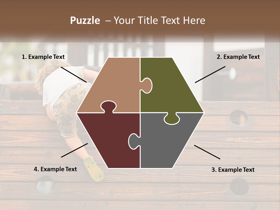 A Young Child Climbing Up A Wooden Slide PowerPoint Template