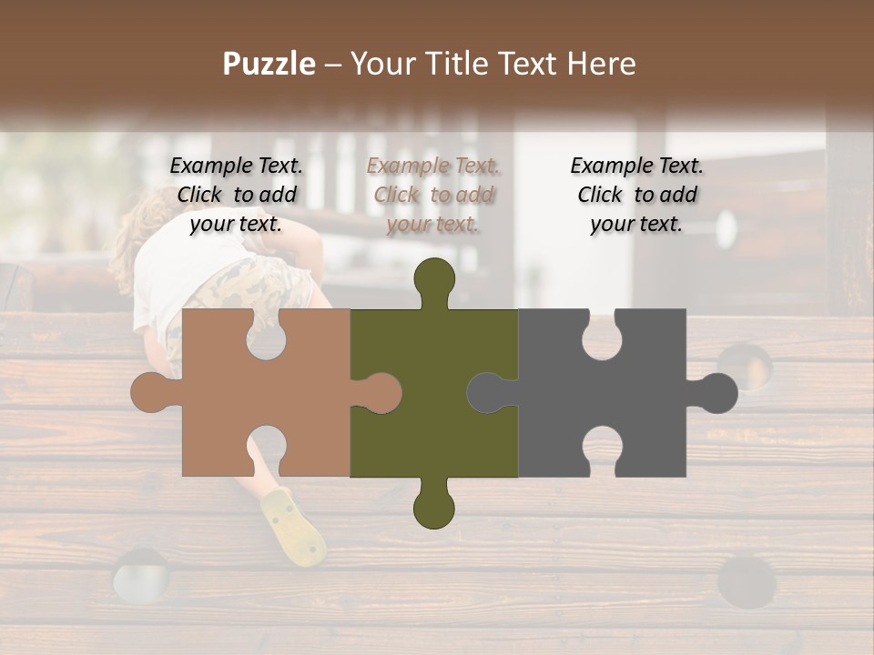 A Young Child Climbing Up A Wooden Slide PowerPoint Template