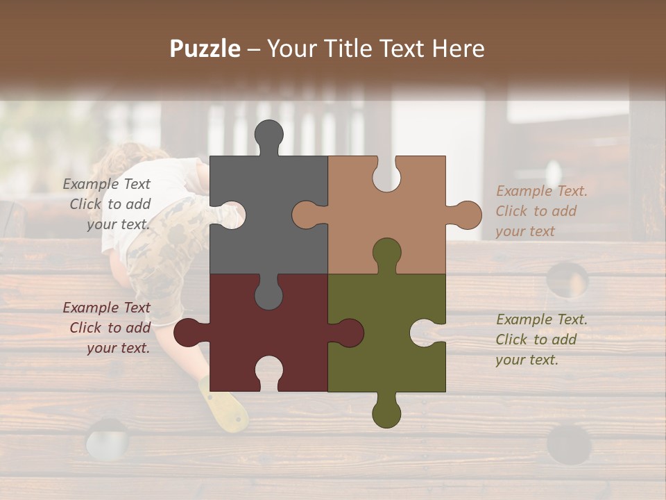 A Young Child Climbing Up A Wooden Slide PowerPoint Template