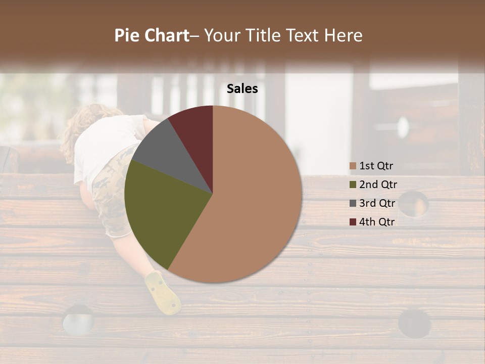 A Young Child Climbing Up A Wooden Slide PowerPoint Template